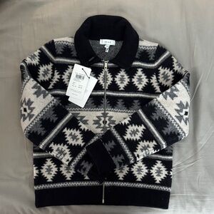 Boys 8-9yr Reiss Black and Gray Geometric Zip-Up Sweater
